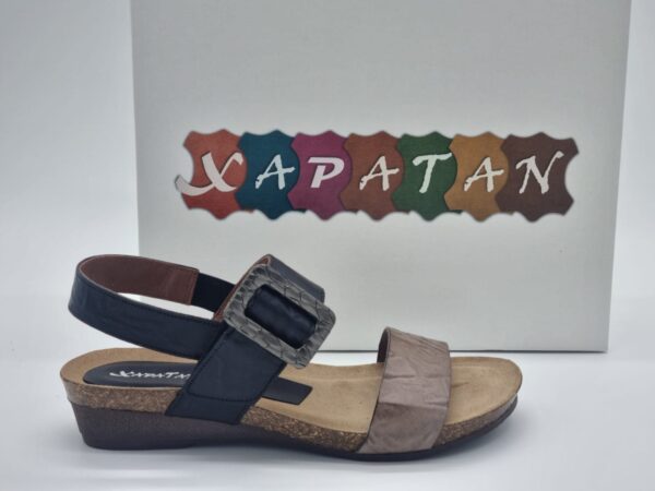XAPATAN Femme Nu-pied cuir noir/taupe