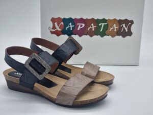 XAPATAN Femme Nu-pied cuir noir/taupe